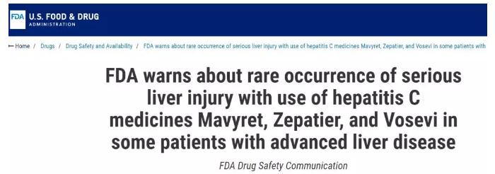 FDA警告：不按適應(yīng)癥用藥，3款丙肝藥物可導(dǎo)致嚴(yán)重肝損傷，2款已在中國上市-肽度TIMEDOO